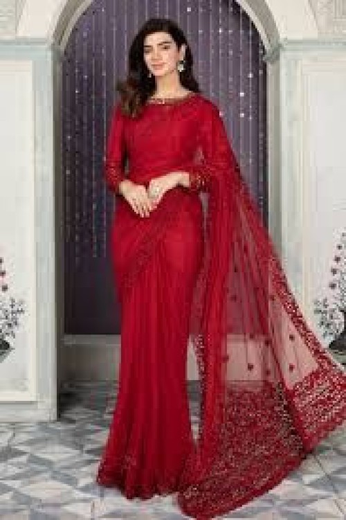 Luxury Net Embroidered Saree Stitched