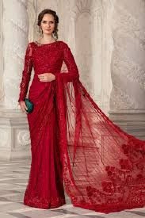 Luxury Net Embroidered Saree Stitched
