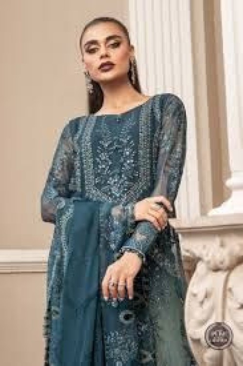 Couture Collection Luxury Chiffon Dress Embroidered 3piece Unstitched