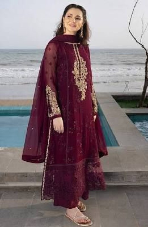 Embellished Embroidered Chiffon 3 Piece Unstitched