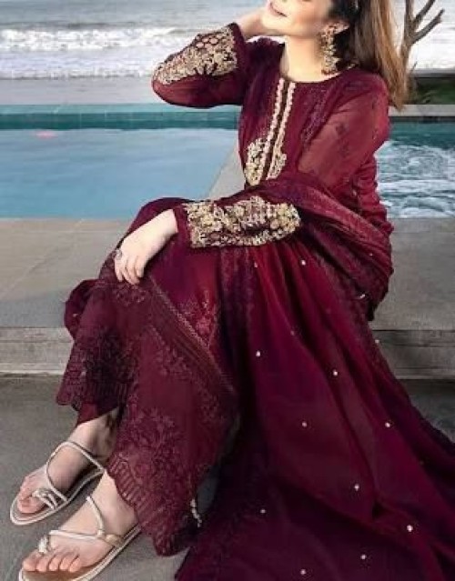 Embellished Embroidered Chiffon 3 Piece Unstitched