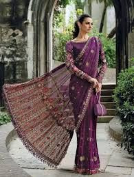 Embroidered Chiffon Saree 3 Piece Stitched