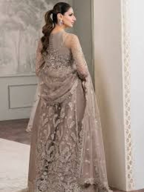 Embroidered Luxury Net Saree 3 Piece Stitched
