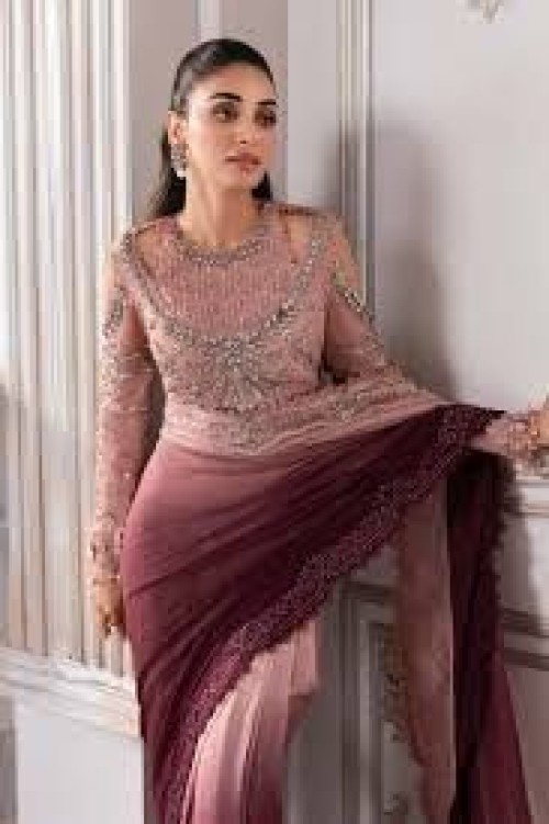 Luxury Net Hand Work Embroidered Saree Stitched